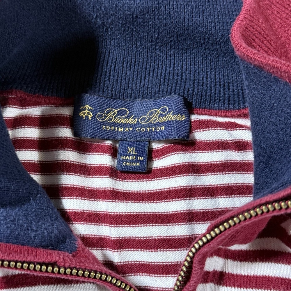 Brooks Brothers mens 100% Supima Cotton Mock Neck 1/4 zip Sweater sz XL Striped - Picture 4 of 6